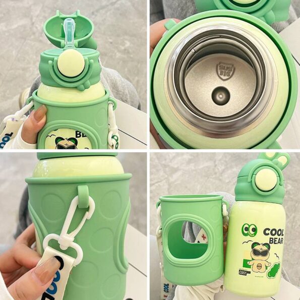 Double Layered Stainless Steel Straw Water Green Bottle 500 ml